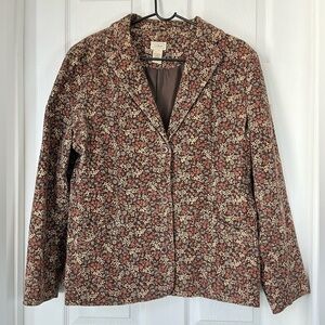LL Bean Corduroy Floral Print Blazer jacket Women's size  14